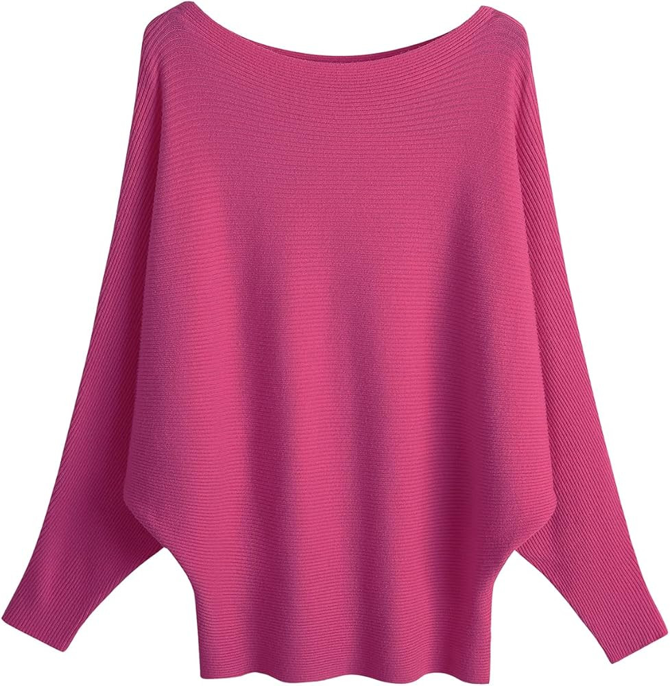 GABERLY Boat Neck Batwing Sleeves Dolman Knitted Sweaters and Pullovers Tops for Women | Amazon (US)
