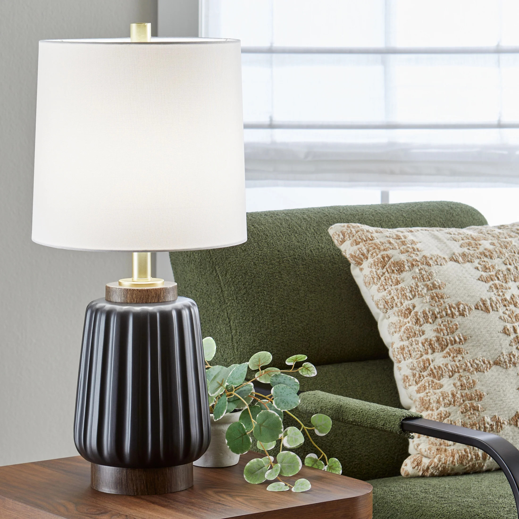 Better Homes & Gardens 24" Black Ribbed Ceramic & Wood Table Lamp | Walmart (US)