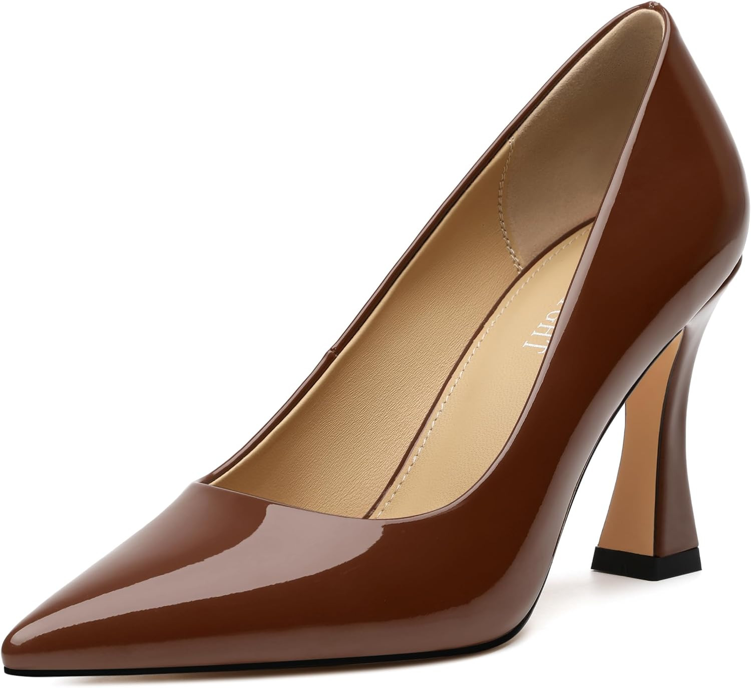 AMBELIGHT Women's Pumps Closed Pointed Toe High Heels Classic Slip On Pumps Sexy Patent Leather Stiletto Heels 3 Inch Wedding Bride Formal Dress Heel Shoes for Women | Amazon (US)
