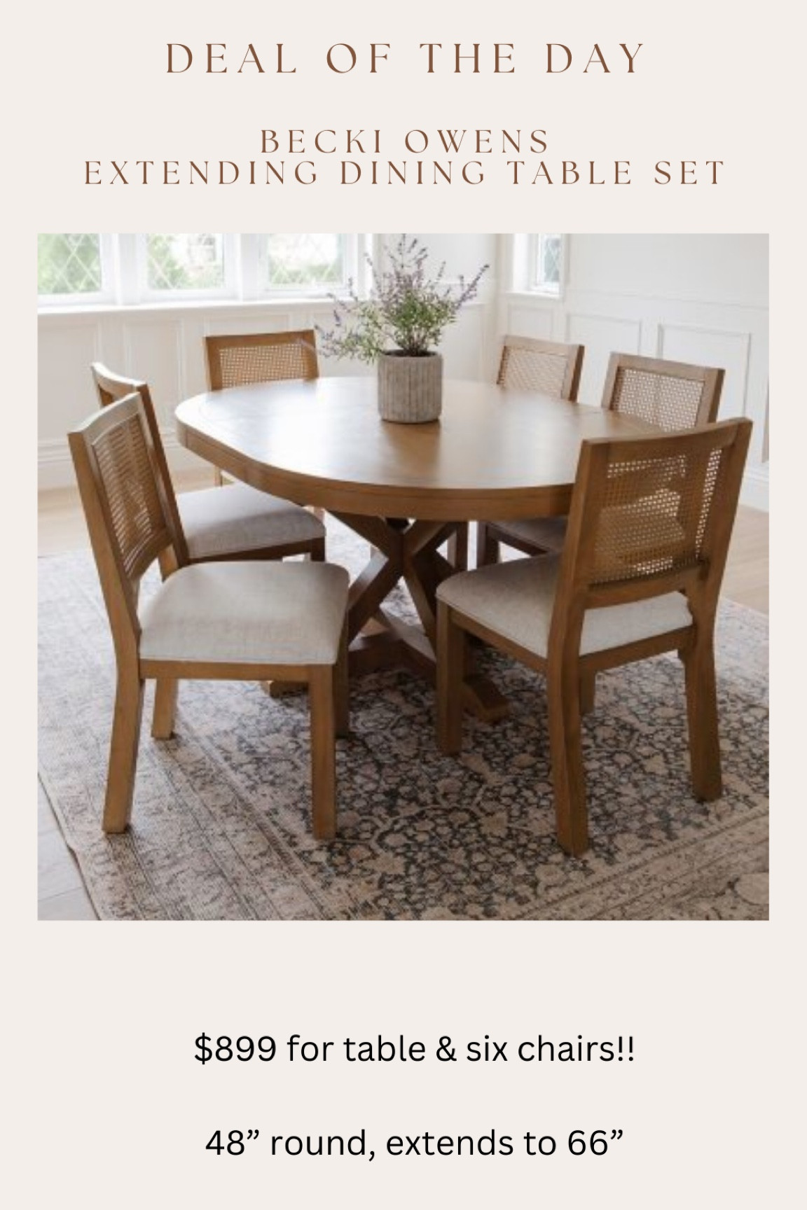 Gorgeous brand new Becki Owens dining table set! 48” round dining table that extends to 66”! And it comes with 6 chairs!!! I feel like $899 for the table alone is a great deal 🤣🙌🏻 I can’t believe this price! 

This is a Sam’s club item, so a very high sellout risk

#LTKsalealert #LTKhome