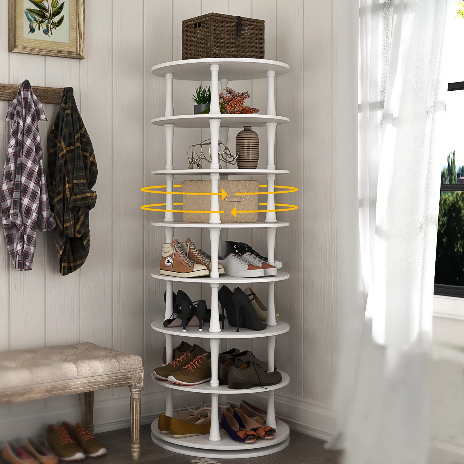 SULIVES Rotating Shoe Rack: 360° Spinning Tower, 7 Storage Layers, Holds 28 Pairs, Modern White ... | Walmart (US)