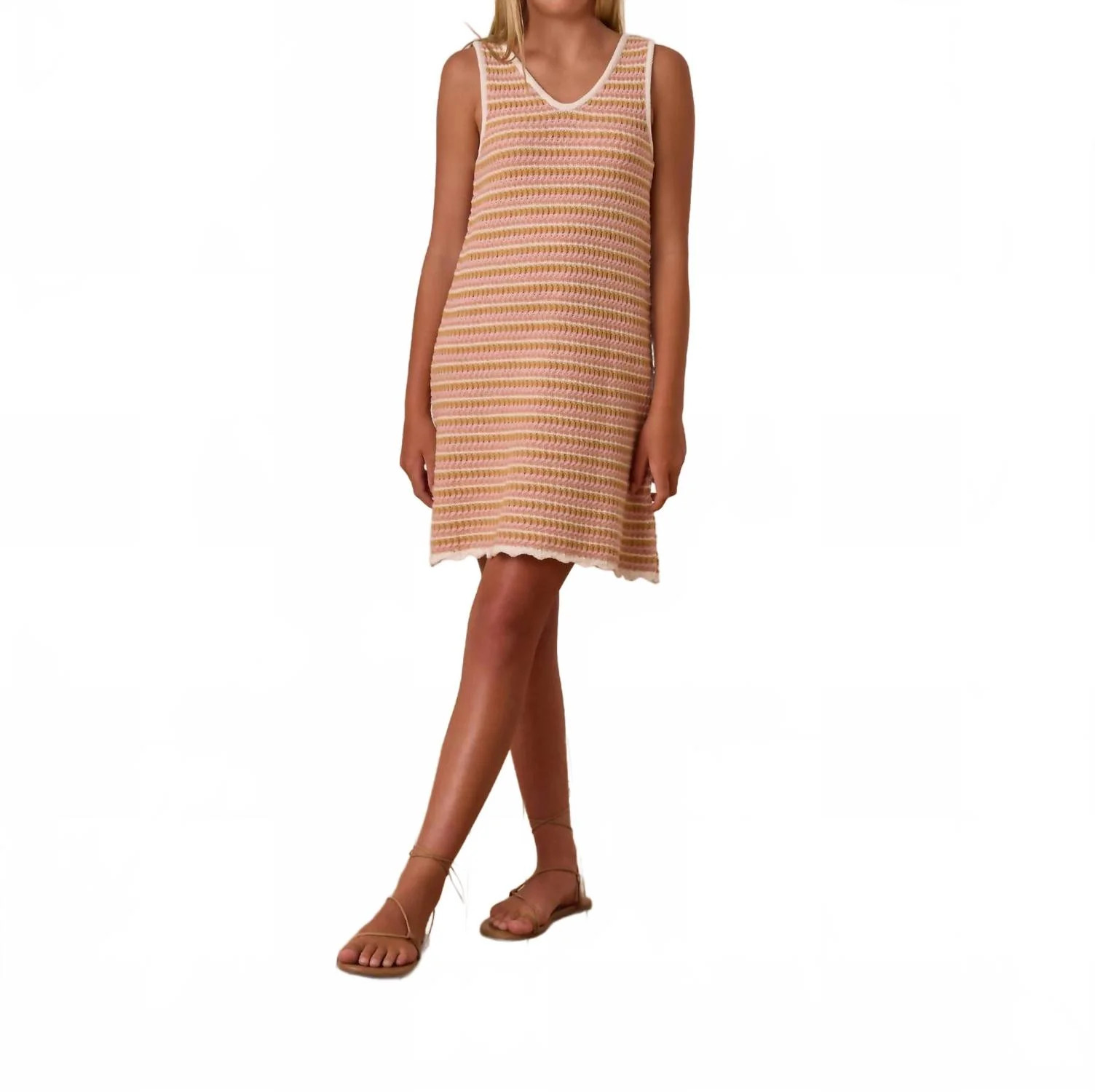 Girls Crochet Tank Mini Dress In Pink Stripe | Shop Simon