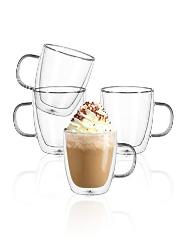 Sweese 12.5oz Borosilicate Glass Coffee Mugs Set of 4 - Double Walled, Clear Cups for Espresso, Latte, Tea | Amazon (US)