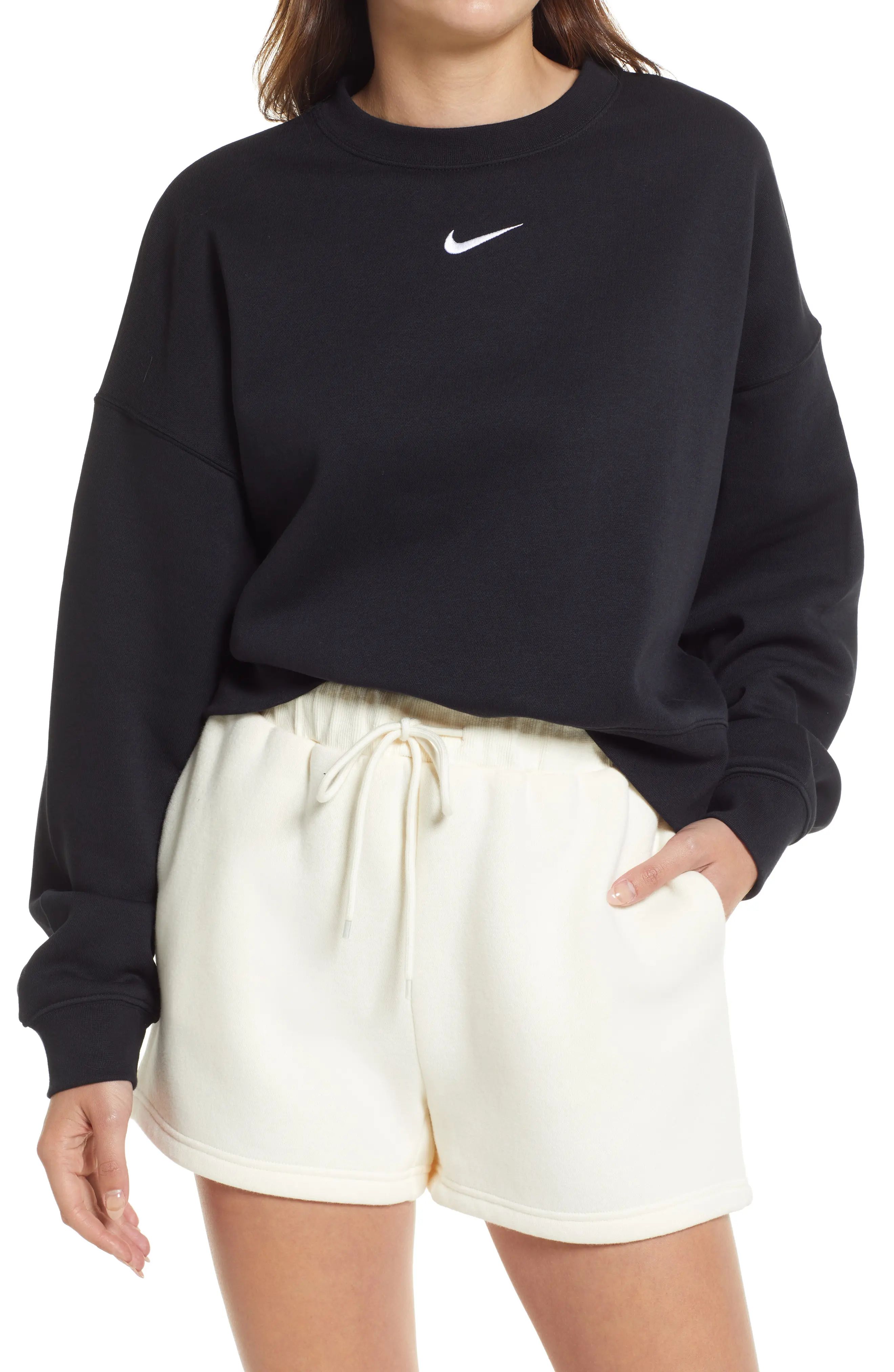 Nike Sportswear Essential Oversize Sweatshirt in Black/White at Nordstrom, Size Xx-Large | Nordstrom