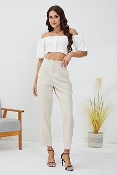 JEAAMKSSER Women's High Waisted Business Trousers Straight Leg Pleated Office Slacks Pants | Amazon (US)