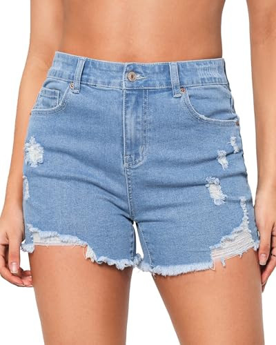 LookbookStore Denim Shorts Women Stretchy Jean Shorts Distressed Shorts Women Womens Shorts Jeans Ripped Denim Shorts for Women Blue Breeze Size Small | Amazon (US)