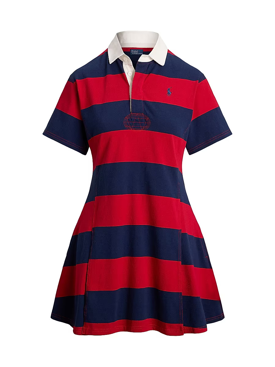 Women's Striped Jersey Fit & Flare Rugby Dress - Polo Sport Red - Size Small | Saks Fifth Avenue