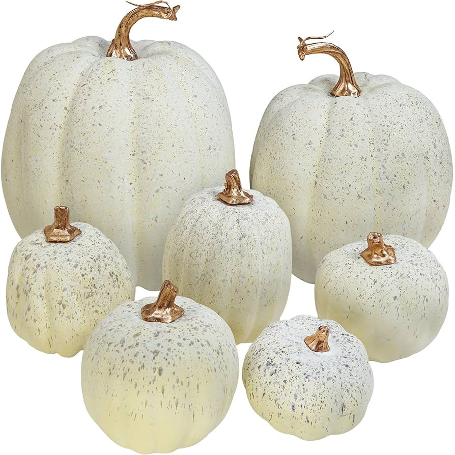 Winlyn 7 Pcs Assorted Sizes Harvest Cream Artificial Pumpkins Faux Cream Pumpkins Foam Decorative... | Amazon (US)