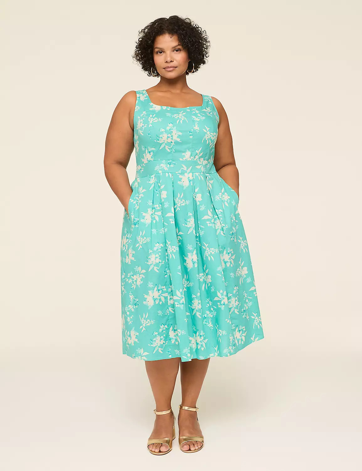 Square-Neck Pleated Midi Dress | Lane Bryant (US)