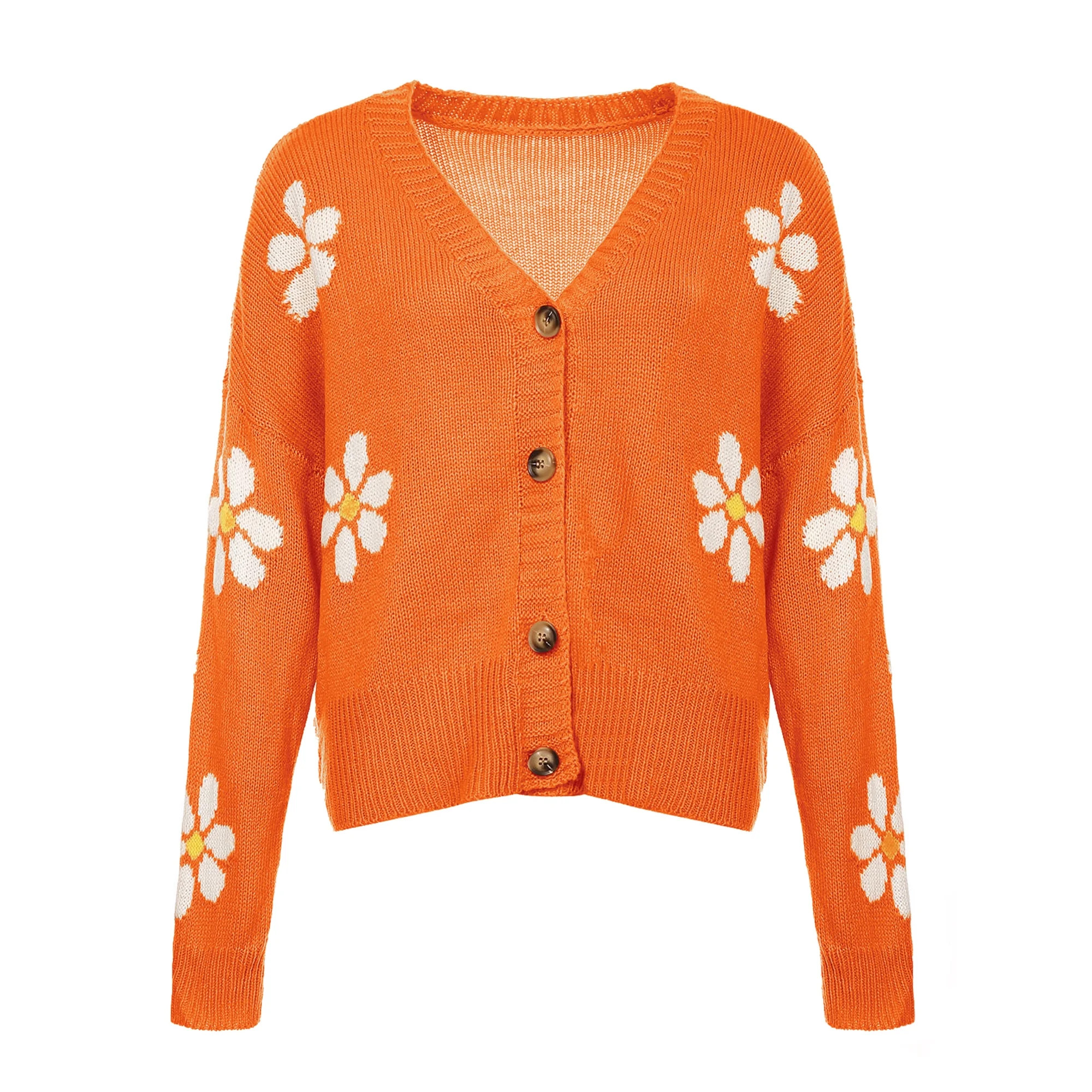 HUBERY Women Daisy Print Single-Breasted Long Sleeve Knitwear Cardigan | Walmart (US)