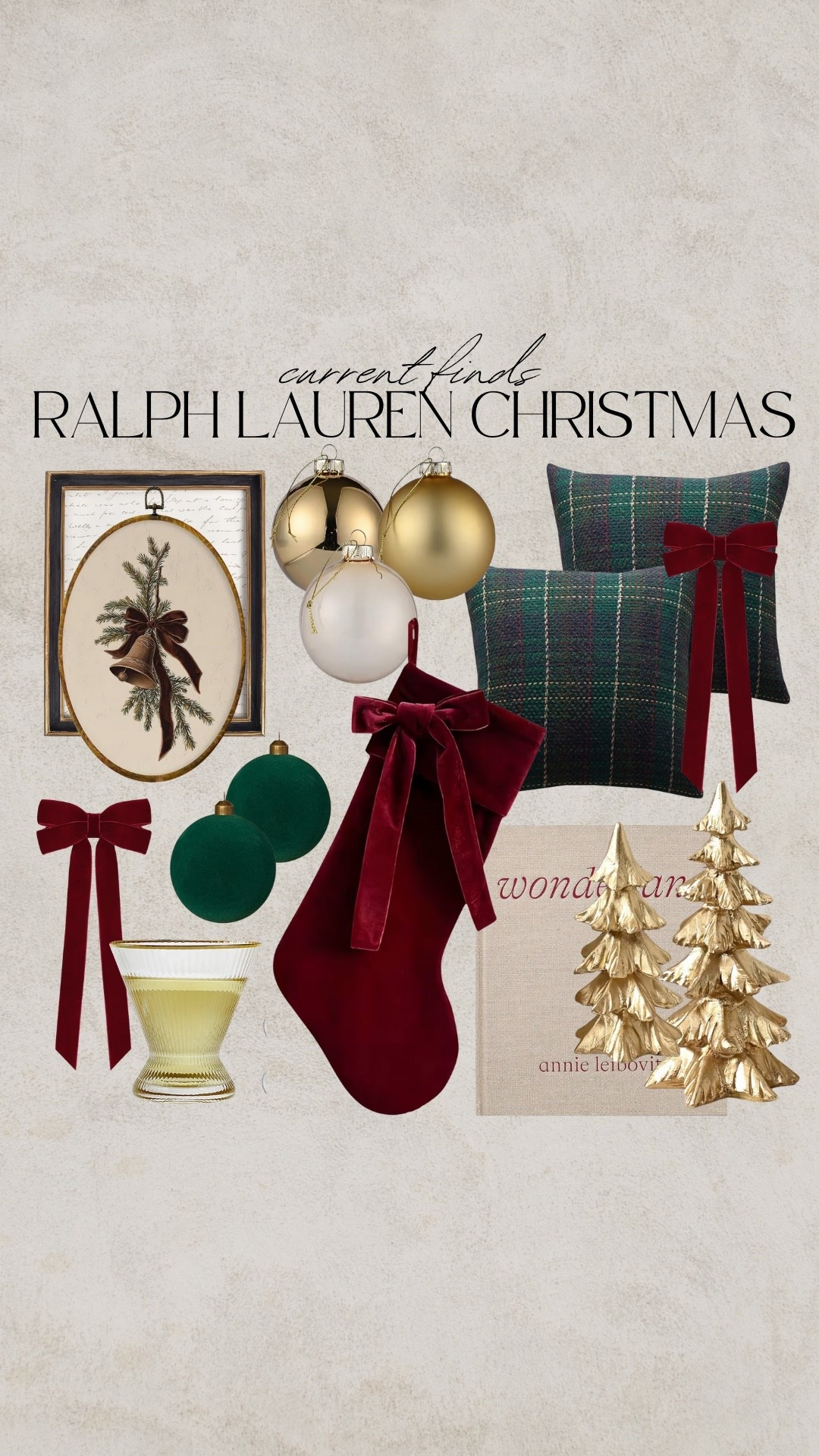 Ralph Lauren Christmas, plaid pillow, green pillow, Christmas pillows, red velvet bow, red velvet ribbon, red bow, gold tree, gold Christmas tree, wonderland, wonderland book, martini glass, gold martini glasses, ribbed martini glasses, gold ornaments, green velvet ornaments, red velvet stocking, green stocking, velvet stocking, mistletoe, Christmas art, picture frame, gold picture frame, oval picture frame

#LTKHoliday #LTKFindsUnder100 #LTKFindsUnder50