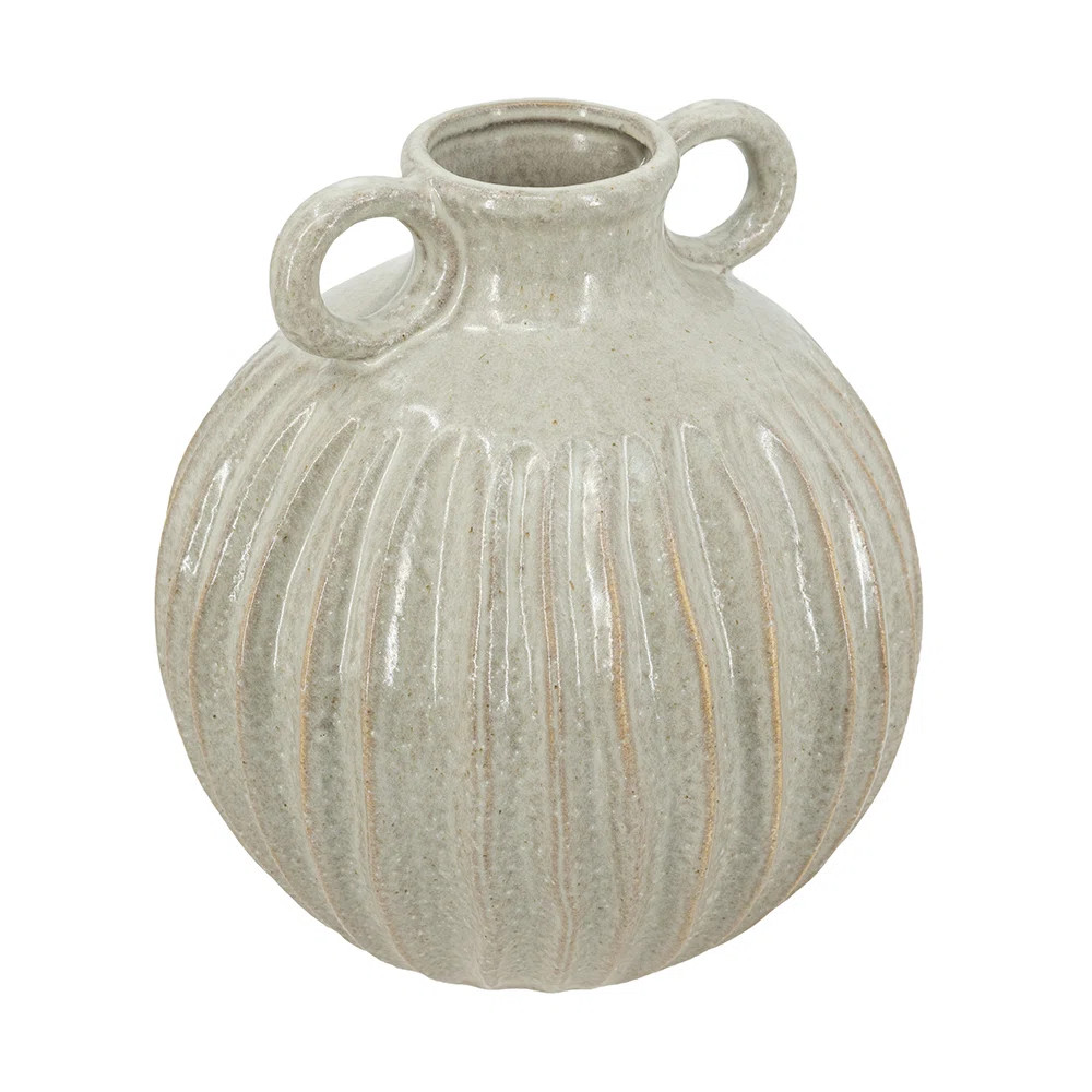 Tifton Decorative Round Ceramic Flower Vase with Small Handles and Textured Motif - 9" x 9" x 10"... | Wayfair North America