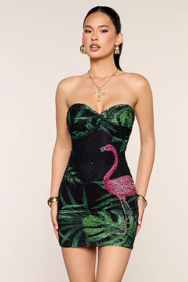Ava Tropical Beaded Mesh Mini Dress | Windsor Stores