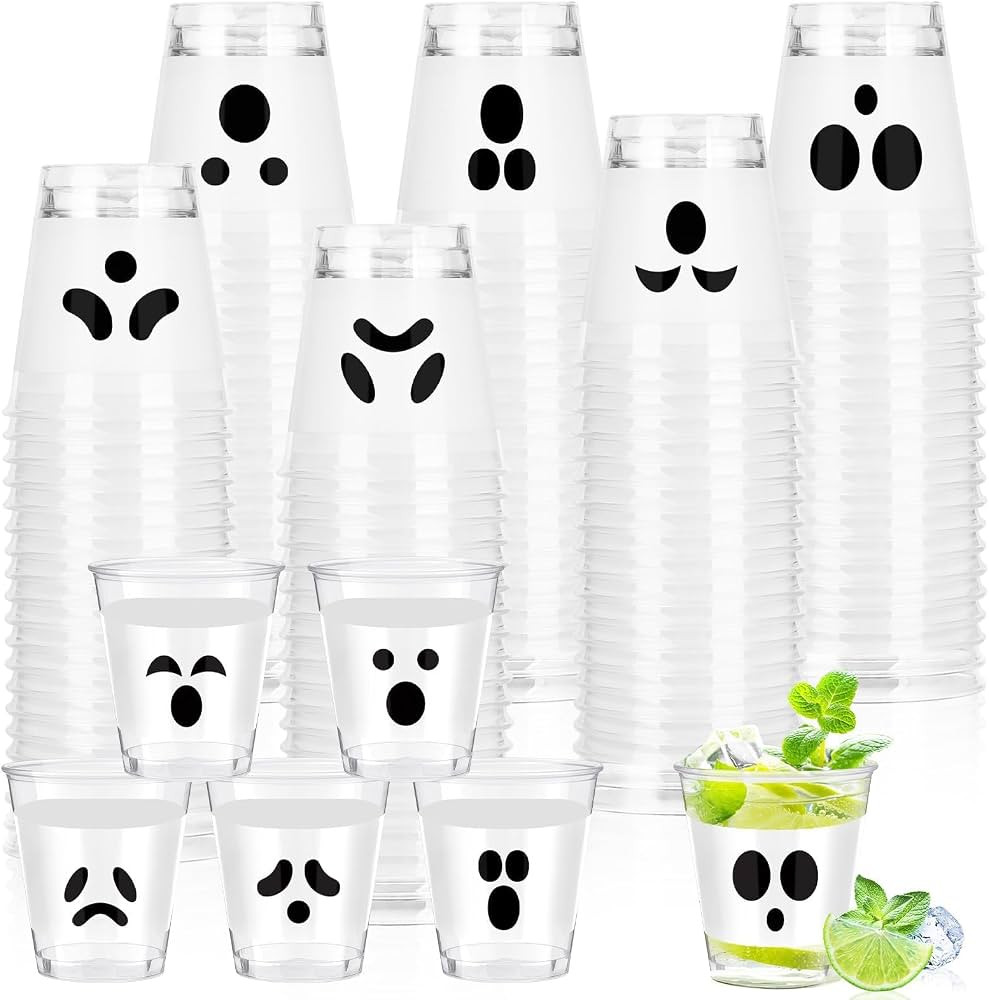 120 Pcs 1.5oz Halloween Disposable Shot Glasses, Clear Plastic Black White Ghost Cups for Trick o... | Amazon (US)