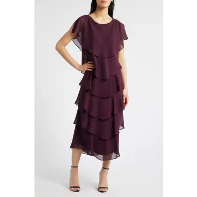 SLNY Tiered Chiffon Midi Dress in Cobalt at Nordstrom, Size 18 | Nordstrom