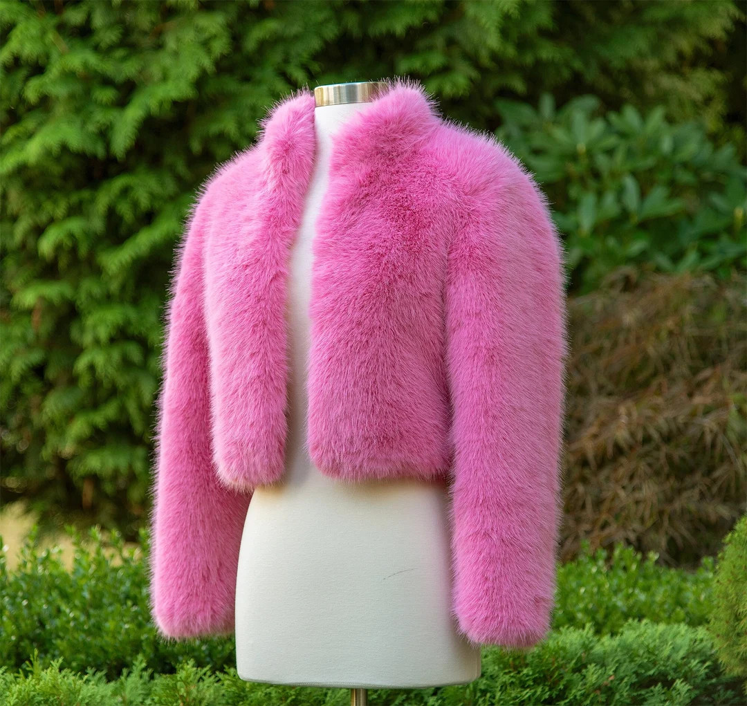 Barbie Pink Long Sleeve Faux Fur Jacket Faux Fur Coat Faux Fur Bolero Faux Fur Shrug Fj003-barbie... | Etsy (US)