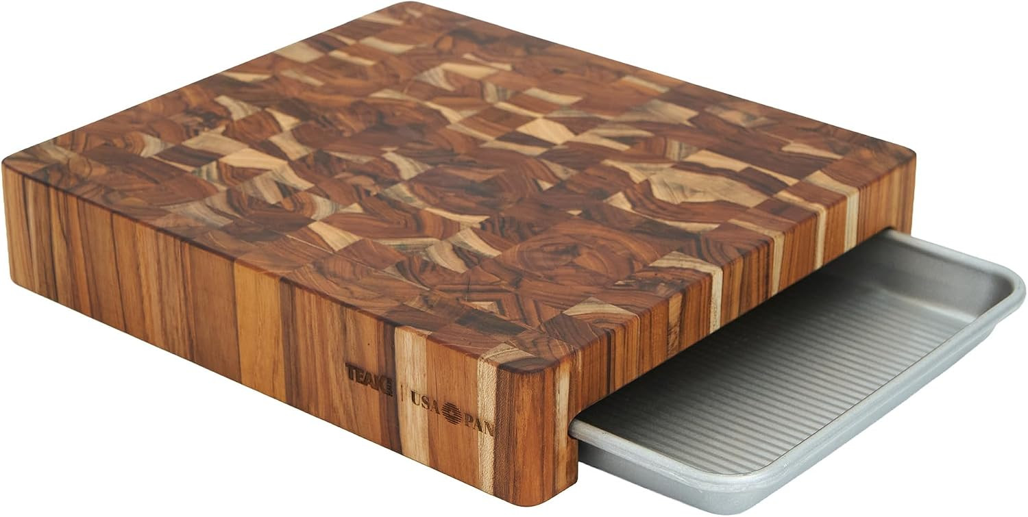 Teakhaus Prep-to-Pan End Grain Cutting Board & USA Pan Quarter Sheet Set | Amazon (US)