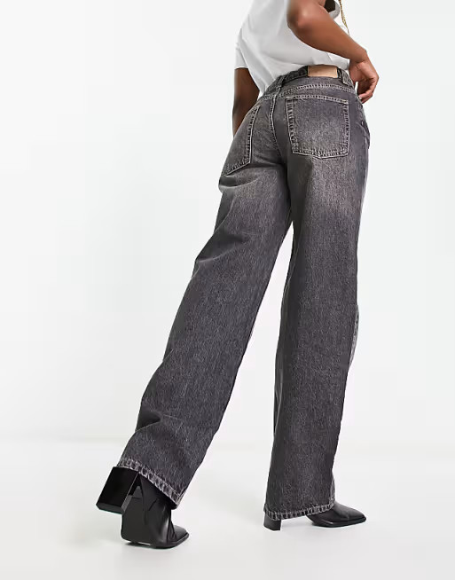 ASOS DESIGN oversized boyfriend jean in washed black with chunky stitch | ASOS (Global)