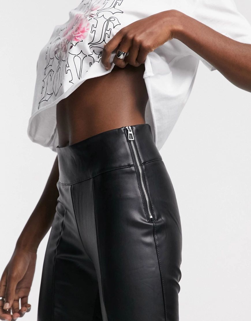 Bershka super skinny faux leather leggings in black | ASOS (Global)