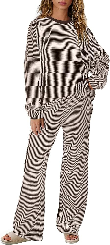 SENSERISE Womens Striped Lounge Set 2 Piece Outfits Fall Matching Pajama Sets Long Sleeve Striped... | Amazon (US)
