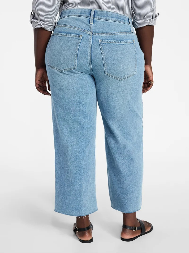 Terra & Sky Women's Plus Size Mid Rise Wide Leg Ankle Cut Hem Jeans, 26" Inseam, Sizes 16W-24W | Walmart (US)