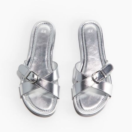 Silver slide sandals 

#LTKfindsunder50 #LTKSeasonal #LTKshoecrush