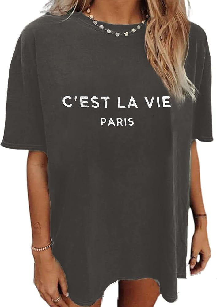 Women's Casual Short Sleeve Loose Shirt Oversized T-Shirt Trendy Going Out Crew Neck Summer Graph... | Amazon (US)