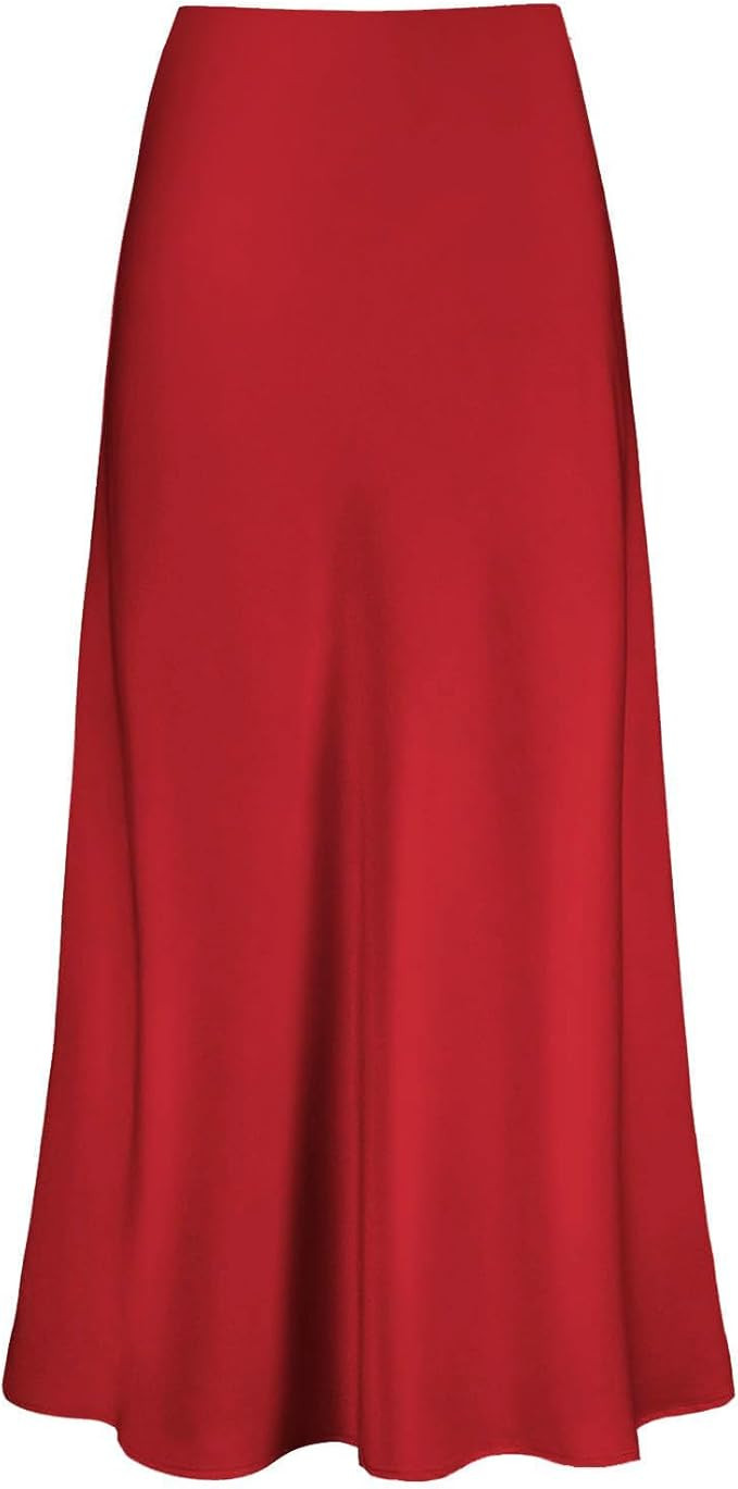 Women's Satin High Waisted Maxi Skirts Hidden Elasticized Waistband A Line Long Skirt | Amazon (US)