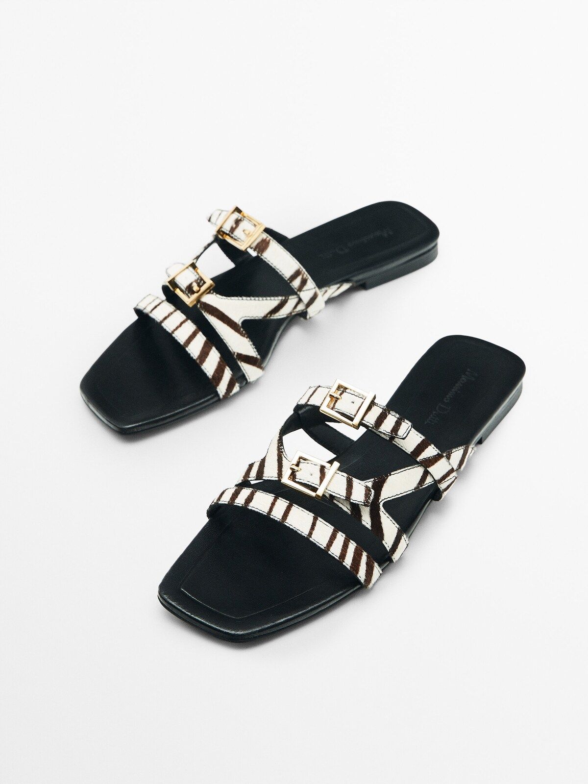 Leather strappy flat slider sandals | Massimo Dutti (US)
