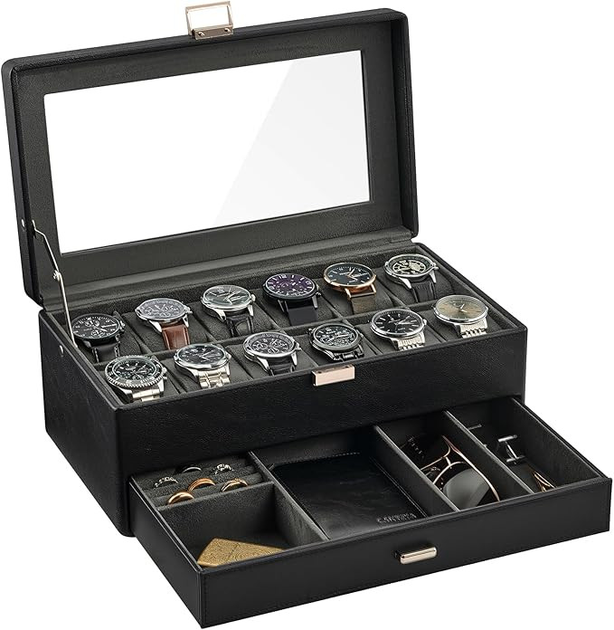 ProCase 12 Slot Watch Box for Men, 2-Layer Watch Display Case with Glass Lid, Watch Holder with D... | Amazon (US)