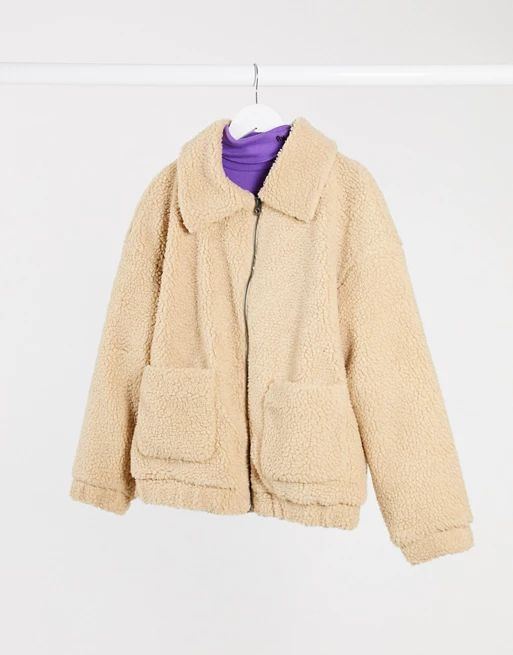 Only pocket detail teddy jacket in sand | ASOS (Global)