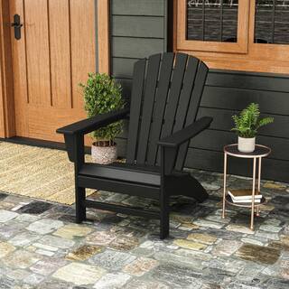 Grant Park Traditional Curveback Black Plastic Outdoor Patio Adirondack Chair (Set of 1) | The Home Depot