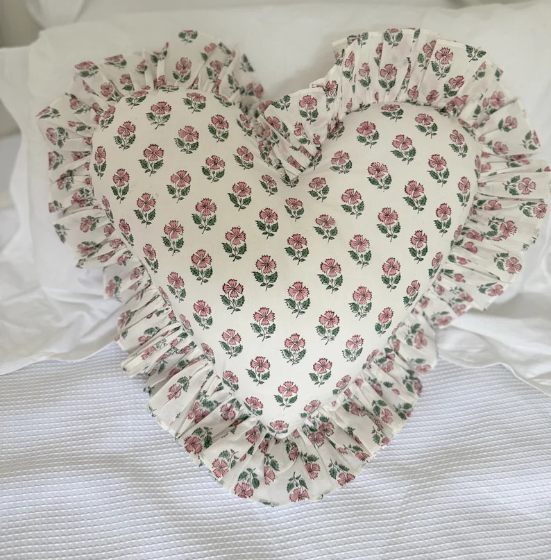 Ruffle Blockprint Heart Cushion | Etsy (US)