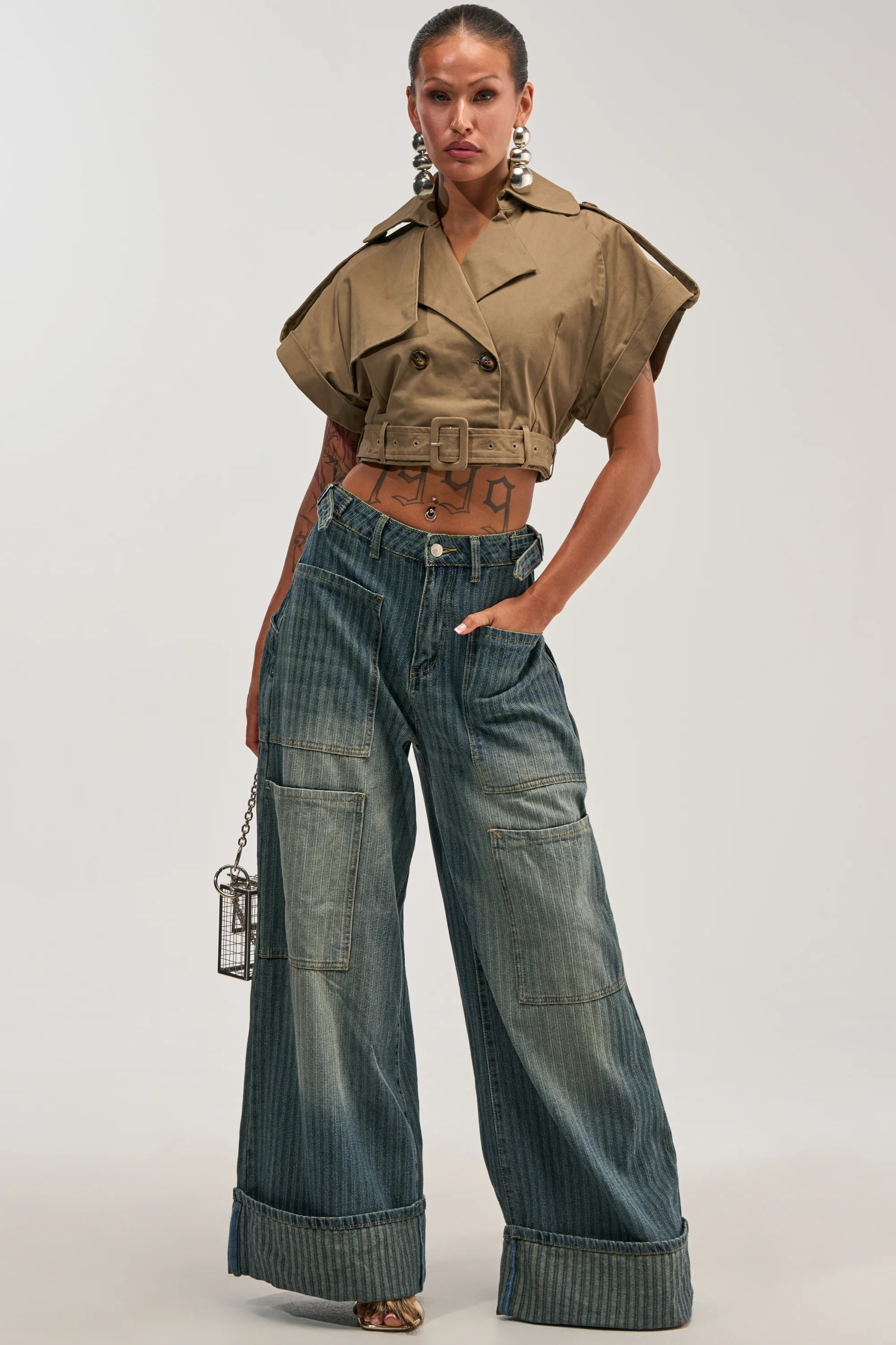 Striped Wide Leg Cargo Jeans in Denim | AKIRA | AKIRA