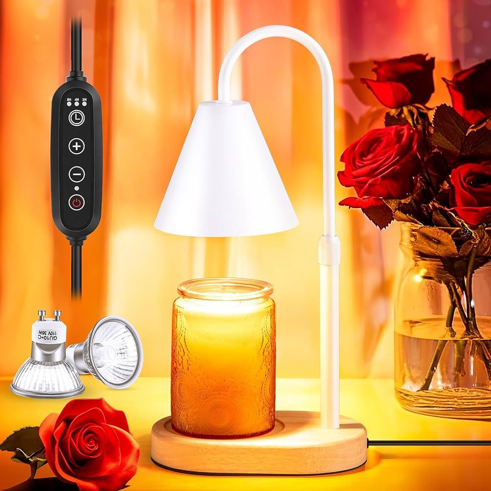 Noojinn Candle Warmer Lamp with Timer/Dimmable/Adjustable Height, Electric Top Down Melting Candle Warming Lamps for Jar Candles, Valentines Day Gifts Home Decor Wax Melter Light with 2 Bulbs, White | Amazon (US)