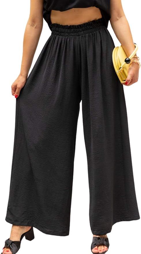 Eteviolet Boho High Waisted Pants for Women, Leoprad Wide Leg Flowy Pants | Amazon (US)