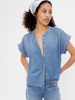 Denim Shirred Button-Front Shirt with Washwell | Gap (US)