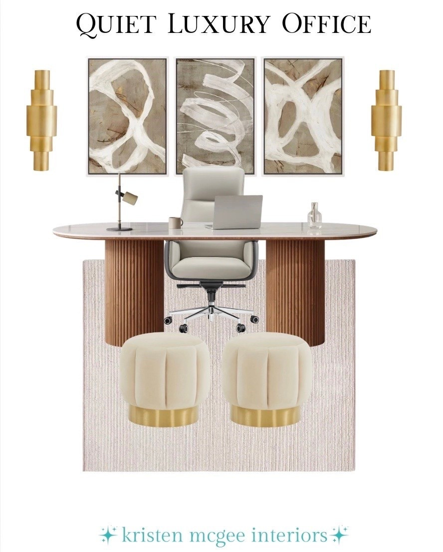 A workspace that proves less is really more! Warm wood tones, soft textures, and timeless neutrals create the perfect quiet luxury office that feels both elevated and inviting! 🤩✨#LTKhome #LTKcreator #LTKdiml