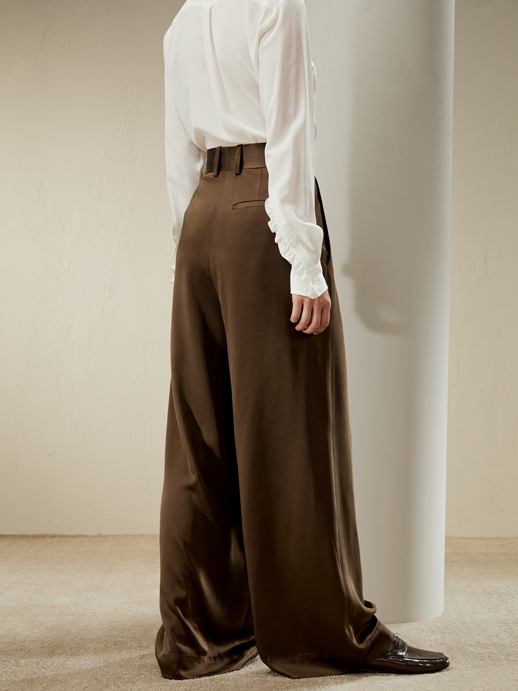 High-Waisted Wide Leg Dense Silk Pants | LilySilk
