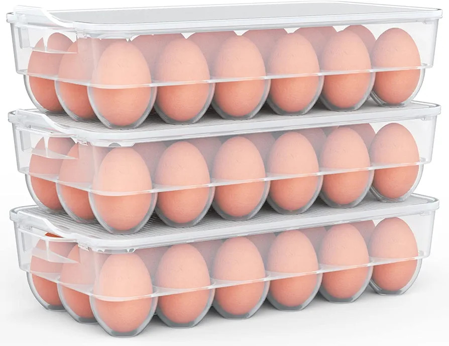 WYT Clear Covered Egg Holder 3-Pack, Plastic Egg Storage for Refrigerator, Egg Tray Container wit... | Amazon (US)