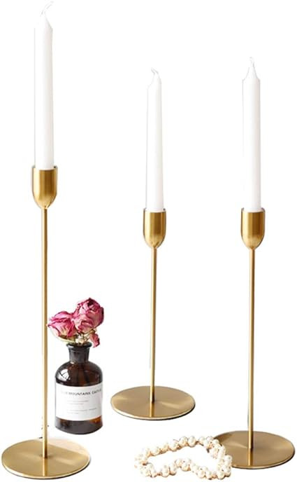 ZONYEO Set of 3 Metal Taper Candle Holder Creative Golden Wedding Romantic Candlestick Decoration... | Amazon (US)