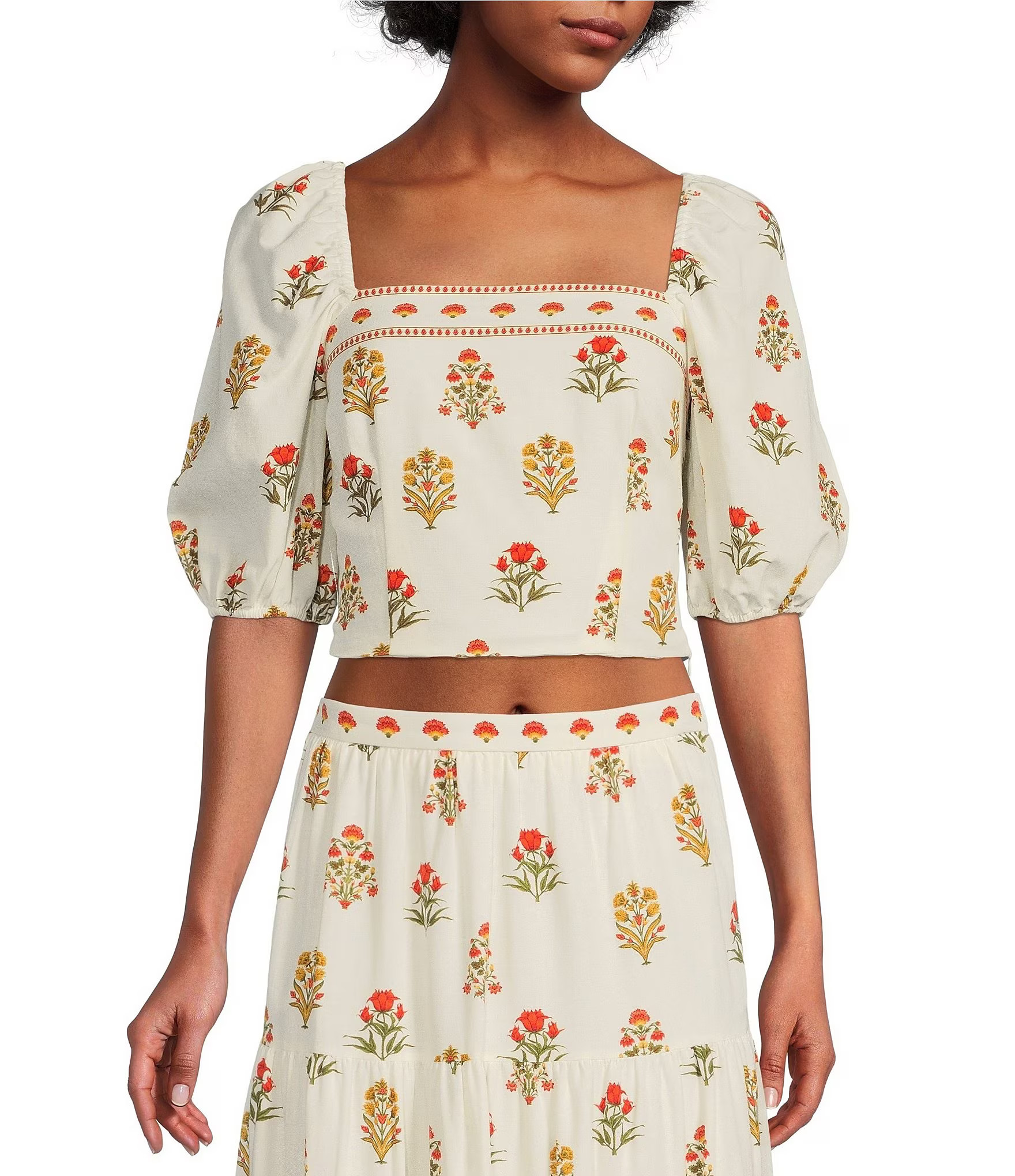 Isabelle Floral Print Square Neck Coordinating Blouse | Dillard's