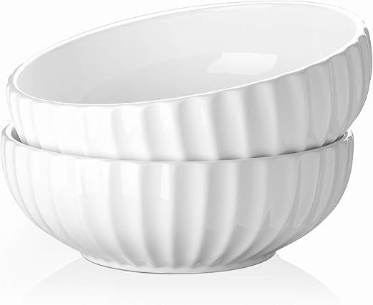 DOWAN 9.75" Large Serving Bowls, 2 Sets of Ceramic Big Salad Fruit Bowl 2.7 Quart, White Pasta So... | Amazon (US)