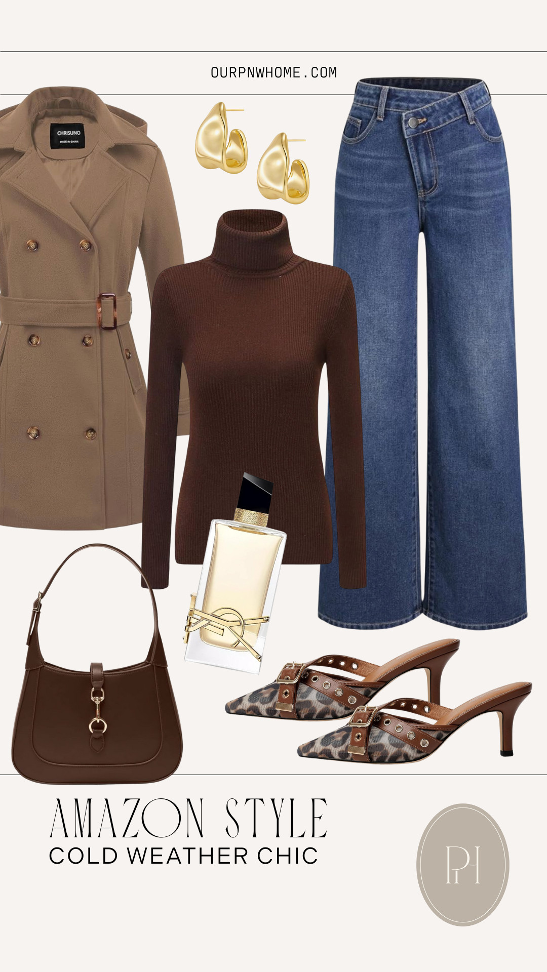 Amazon fashion finds perfect for fall and winter!

dark wash denim, wide leg jeans, flared jeans, tan coat, dress coat, winter trench coat, brown turtleneck sweater, perfume, women's fragrance, brown purse, chocolate handbag, leopard print shoes, kitten heels, gold earrings, winter fashion, winter style, winter outfit, winter look, fall fashion, fall style 

 #LTKStyleTip #LTKShoeCrush #LTKItBag