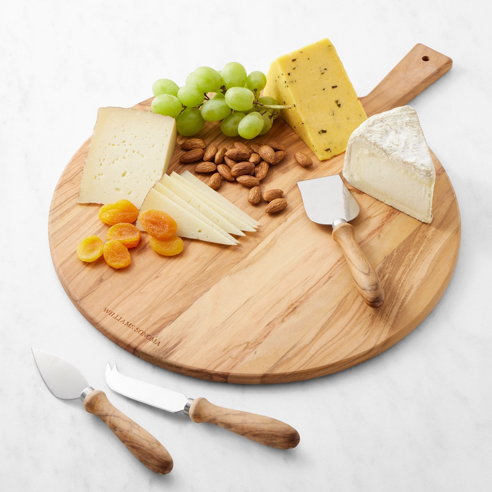 Olivewood Round Cheese Board with Cheese Knives | Williams-Sonoma