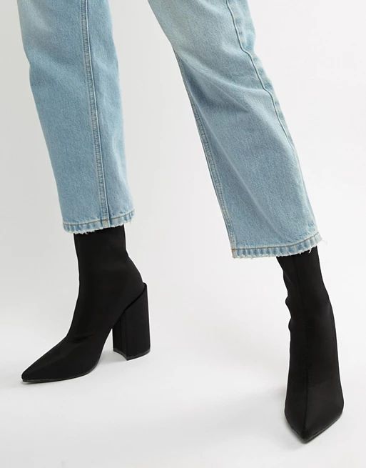 Public Desire Salt Black Block Heel Sock Boots | ASOS US