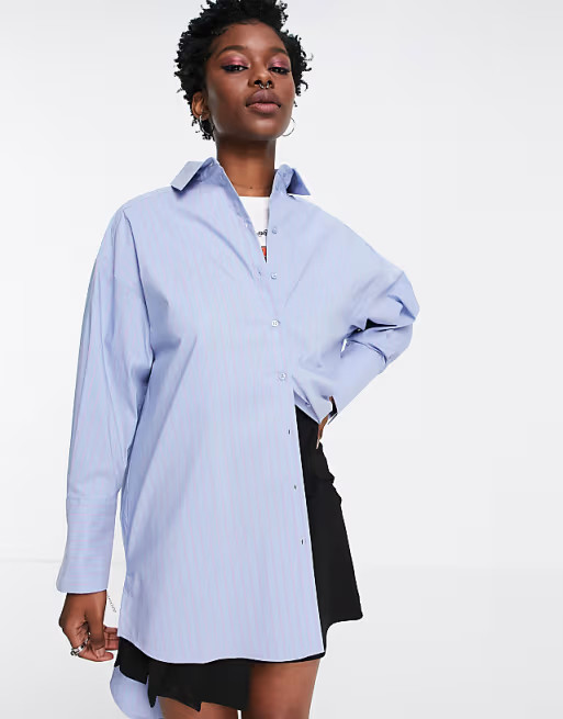 Topshop stripe longline shirt in blue and pink | ASOS (Global)
