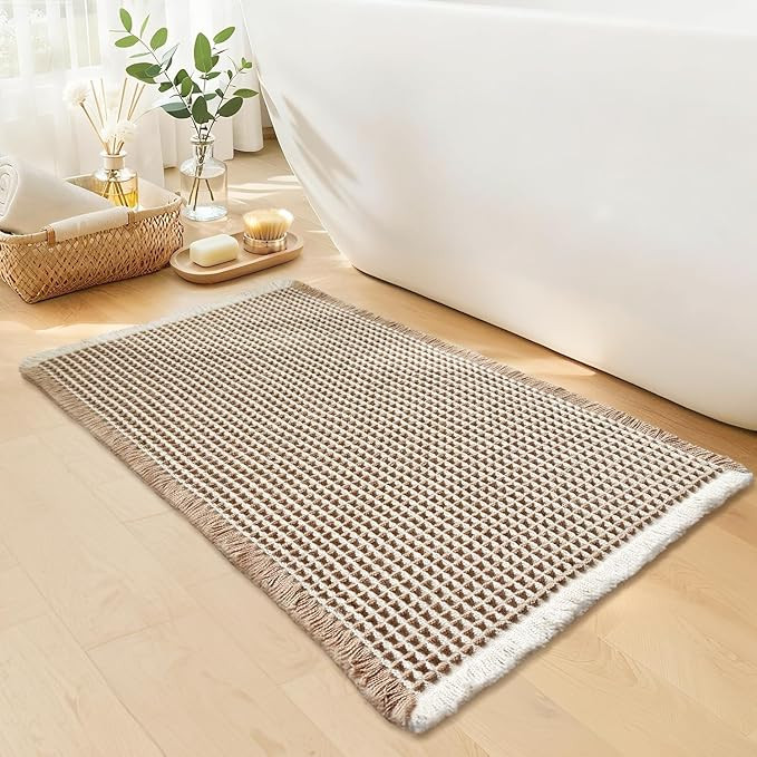 Waffle Bath Mat - Boho Bathroom Rugs Non Slip Washable, Super Absorbent & Quick Dry, Small Bath M... | Amazon (US)