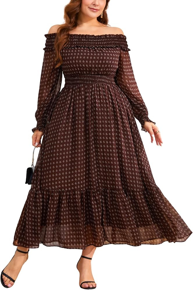 EYWOL Plus Size Off The Shoulder Wedding Guest Dress Fall Dresses | Amazon (US)