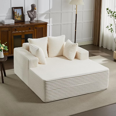 61" Oversized Corduroy Chaise Lounge Chair Upholstered Deep Seat Sofa Bed with USB Ports & Pillows Armrests Sleeper Couch, No Assembly | Target